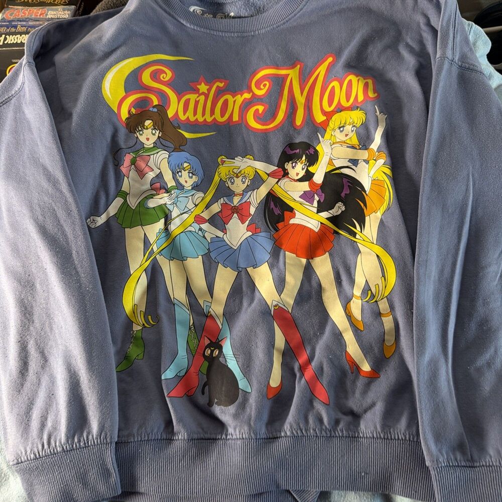 Sailor Moon Sweatshirt in Blue Size XLin Women lightly worn with all four charac